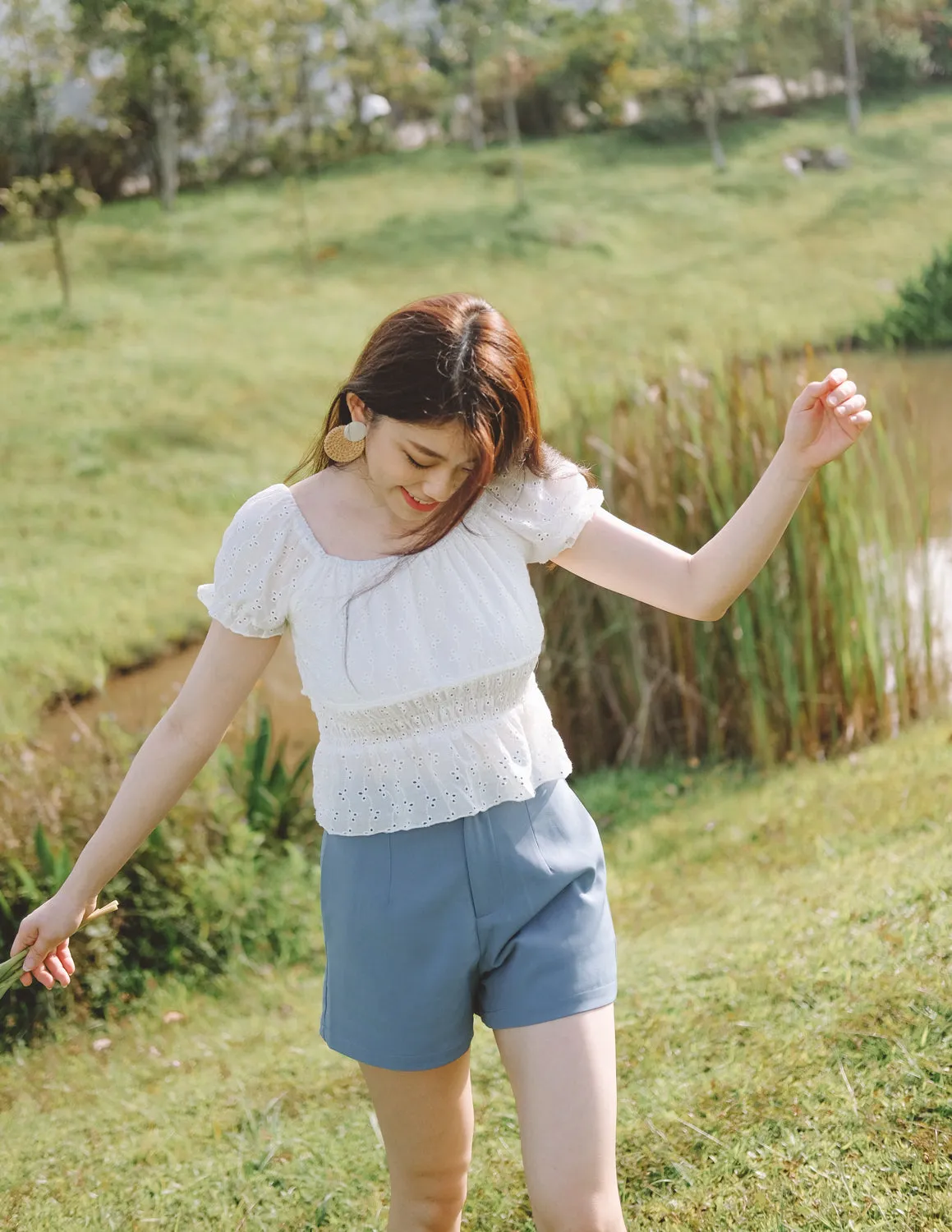 Olivia Eyelet Top in White