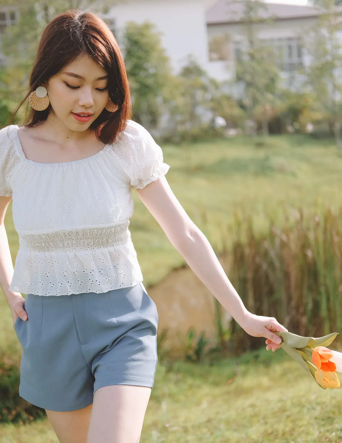 Olivia Eyelet Top in White