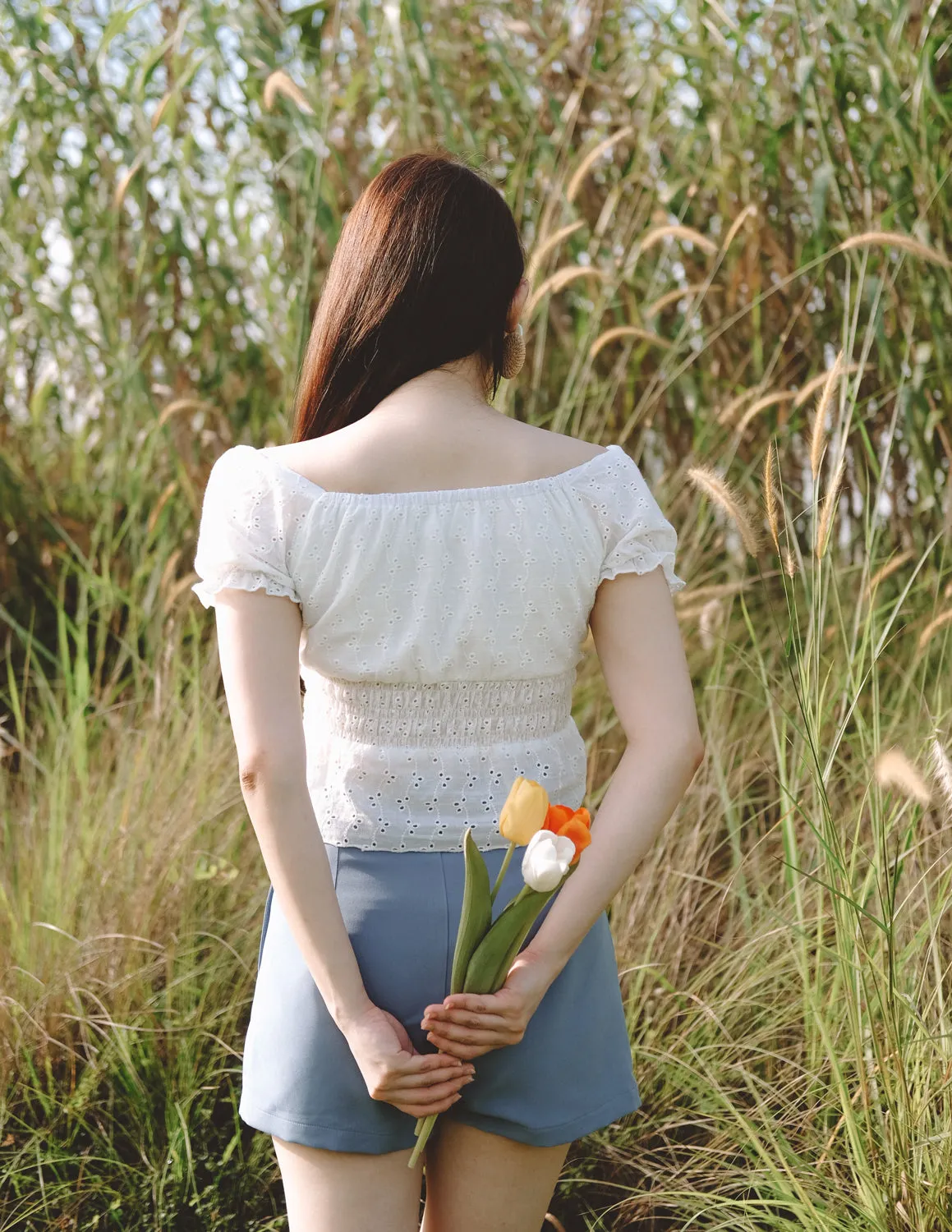 Olivia Eyelet Top in White