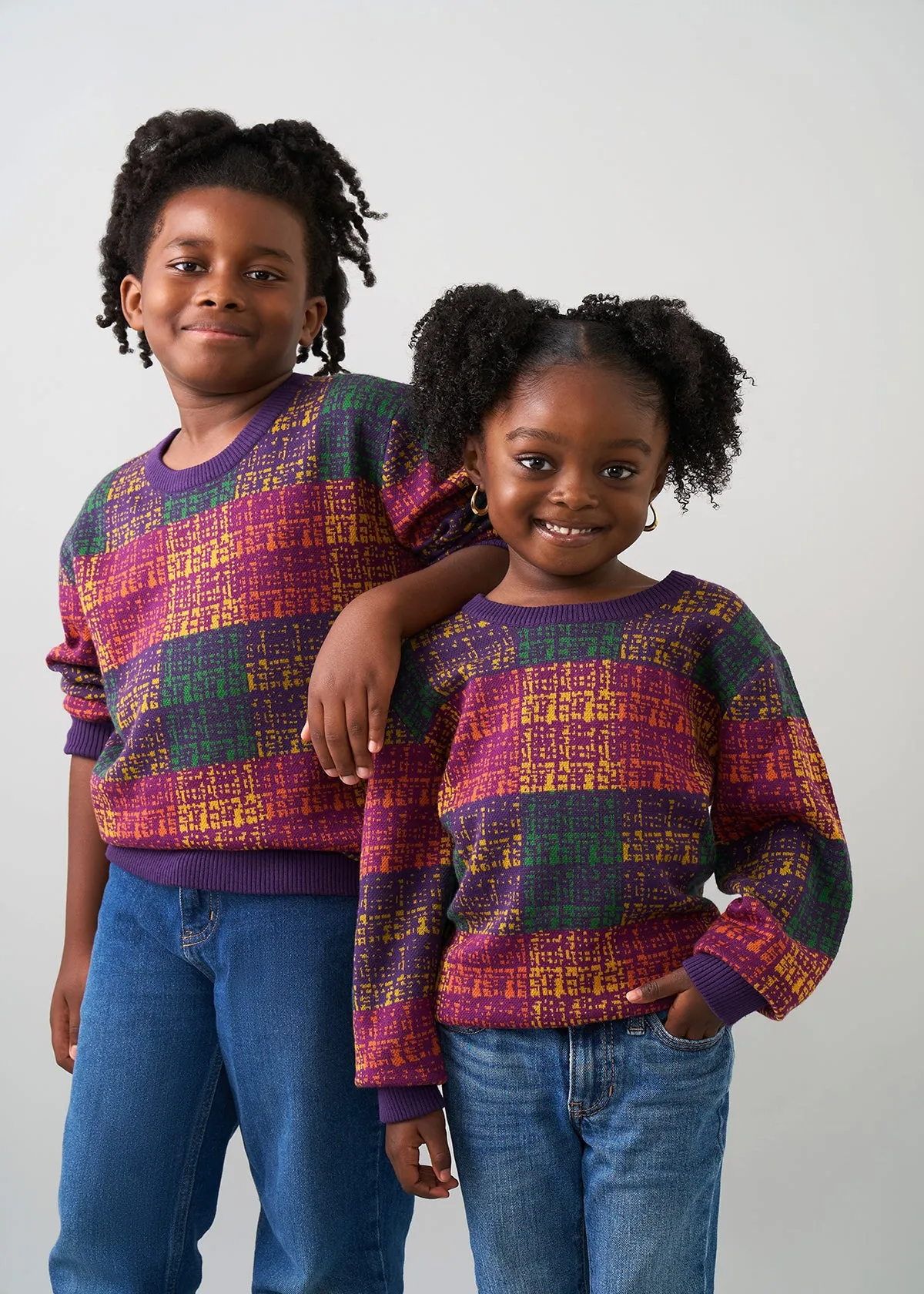 Oma Kids Unisex African Print Sweater (Harvest Plaid Adire)