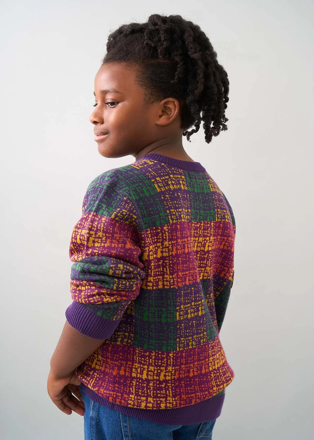 Oma Kids Unisex African Print Sweater (Harvest Plaid Adire)