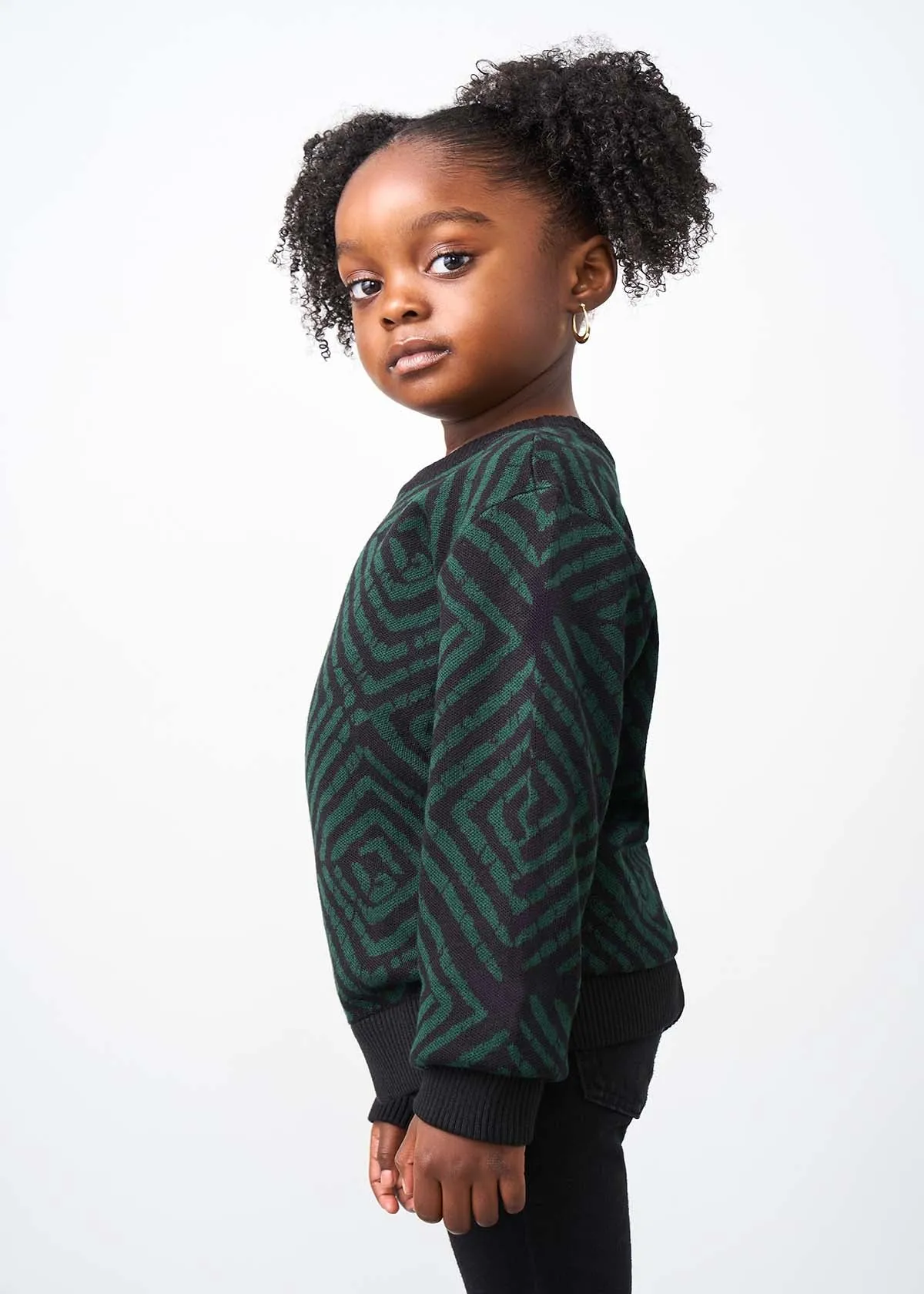 Oma Kids Unisex African Print Sweater (Malachite Diamond Adire)