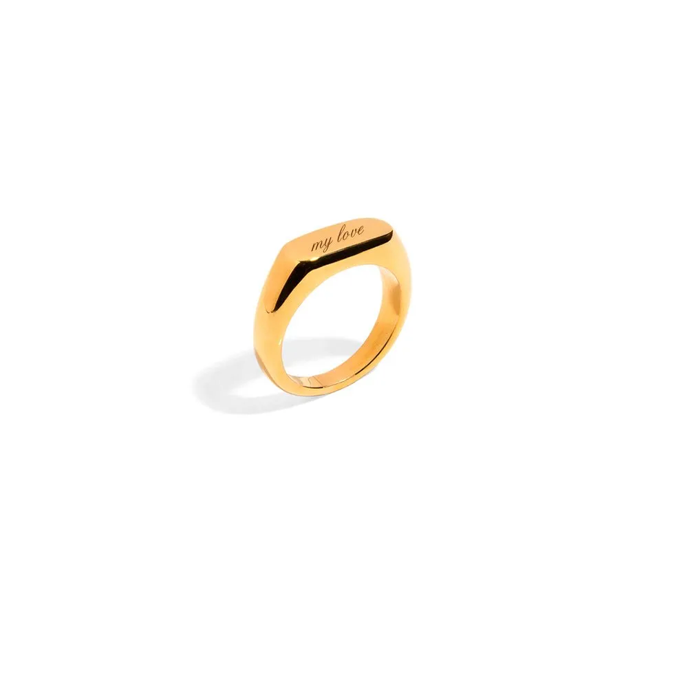 OVAL BAR SIGNET GOLDEN RING