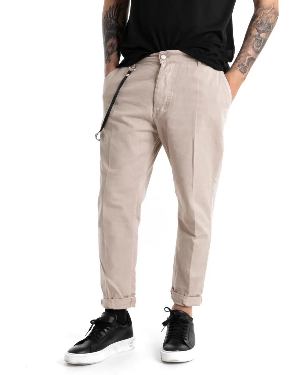 Pantaloni Uomo Tasca America Cotone Bull Tinta Unita Beige GIOSAL-P5321A