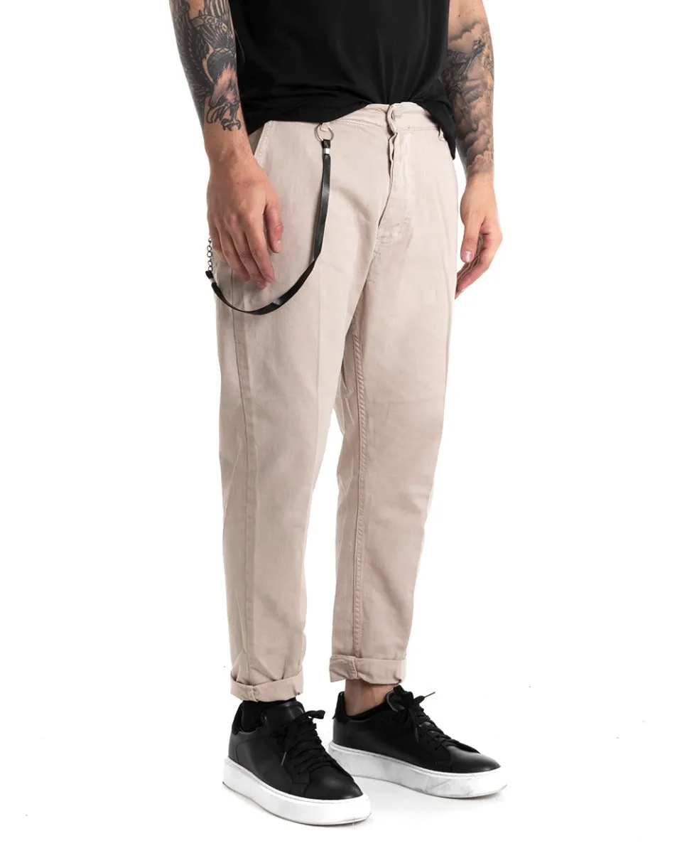 Pantaloni Uomo Tasca America Cotone Bull Tinta Unita Beige GIOSAL-P5321A