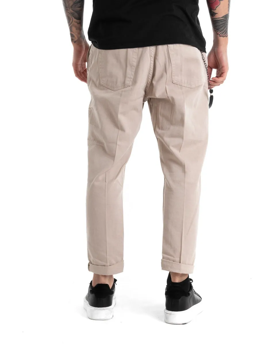 Pantaloni Uomo Tasca America Cotone Bull Tinta Unita Beige GIOSAL-P5321A