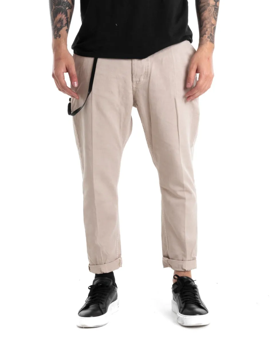 Pantaloni Uomo Tasca America Cotone Bull Tinta Unita Beige GIOSAL-P5321A