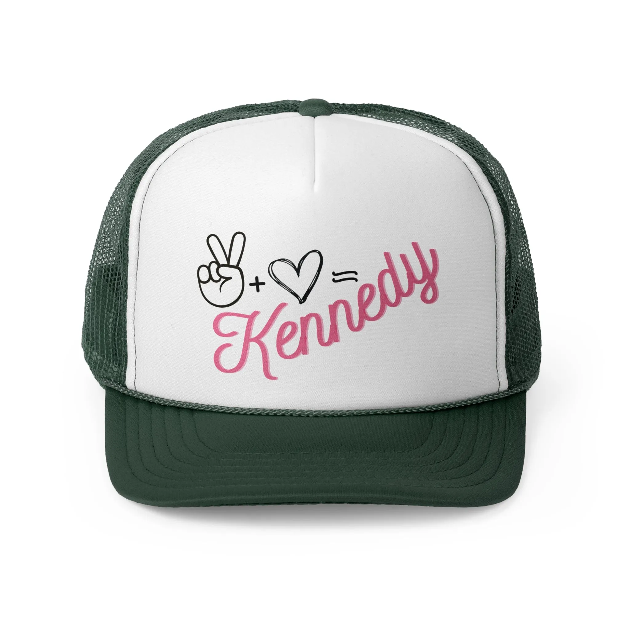 Peace   Love = Kennedy Trucker Hat