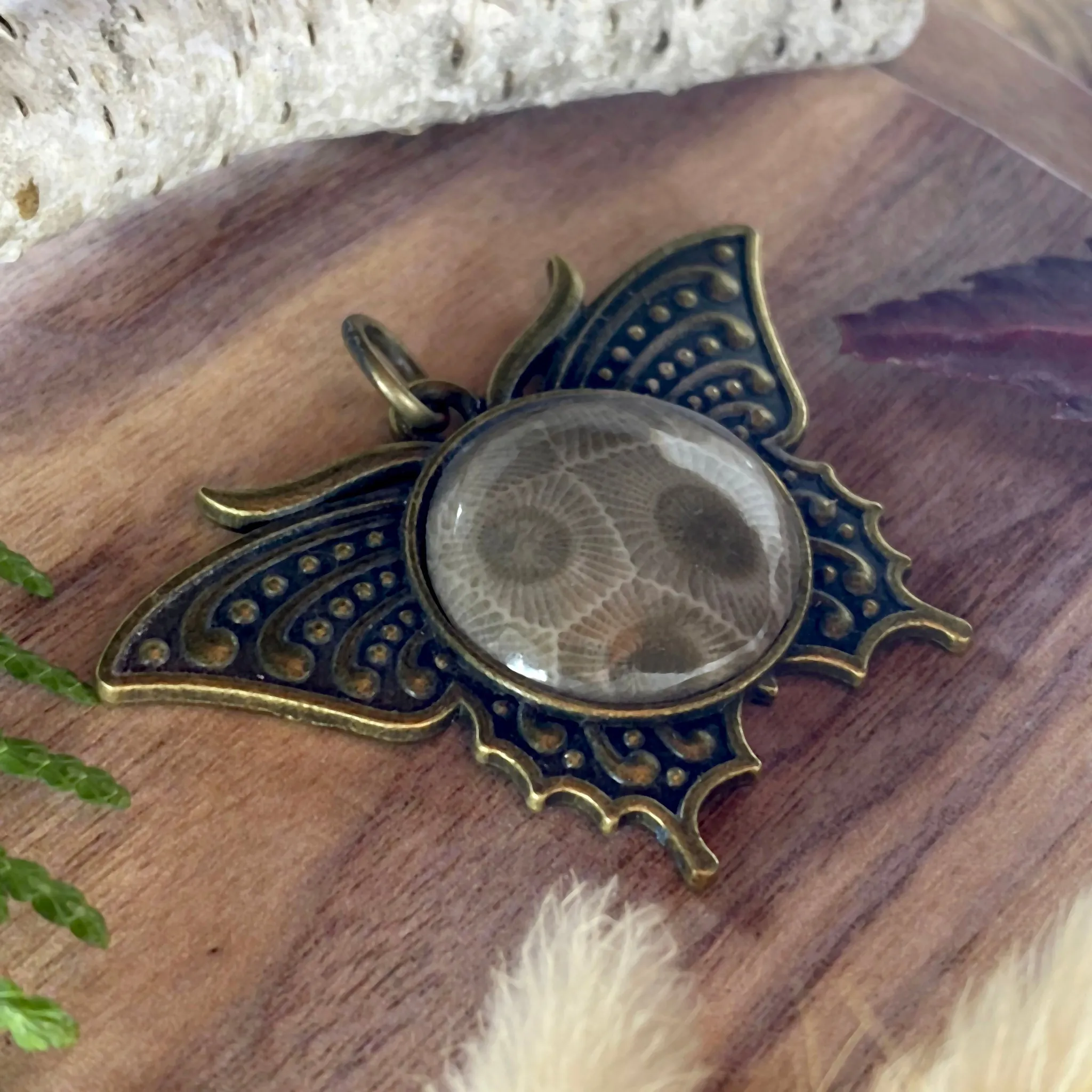 Petoskey Stone Butterfly Pendant