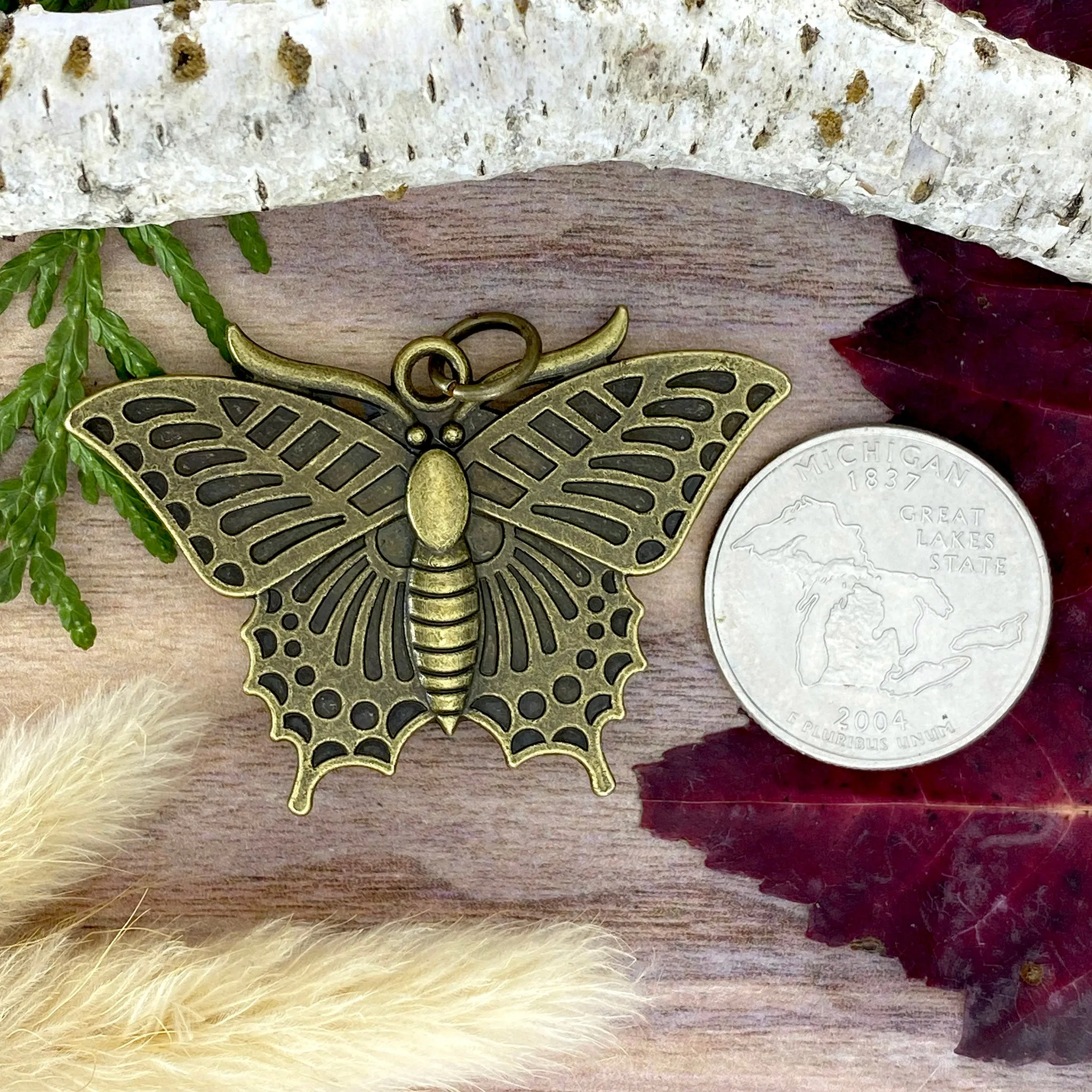 Petoskey Stone Butterfly Pendant