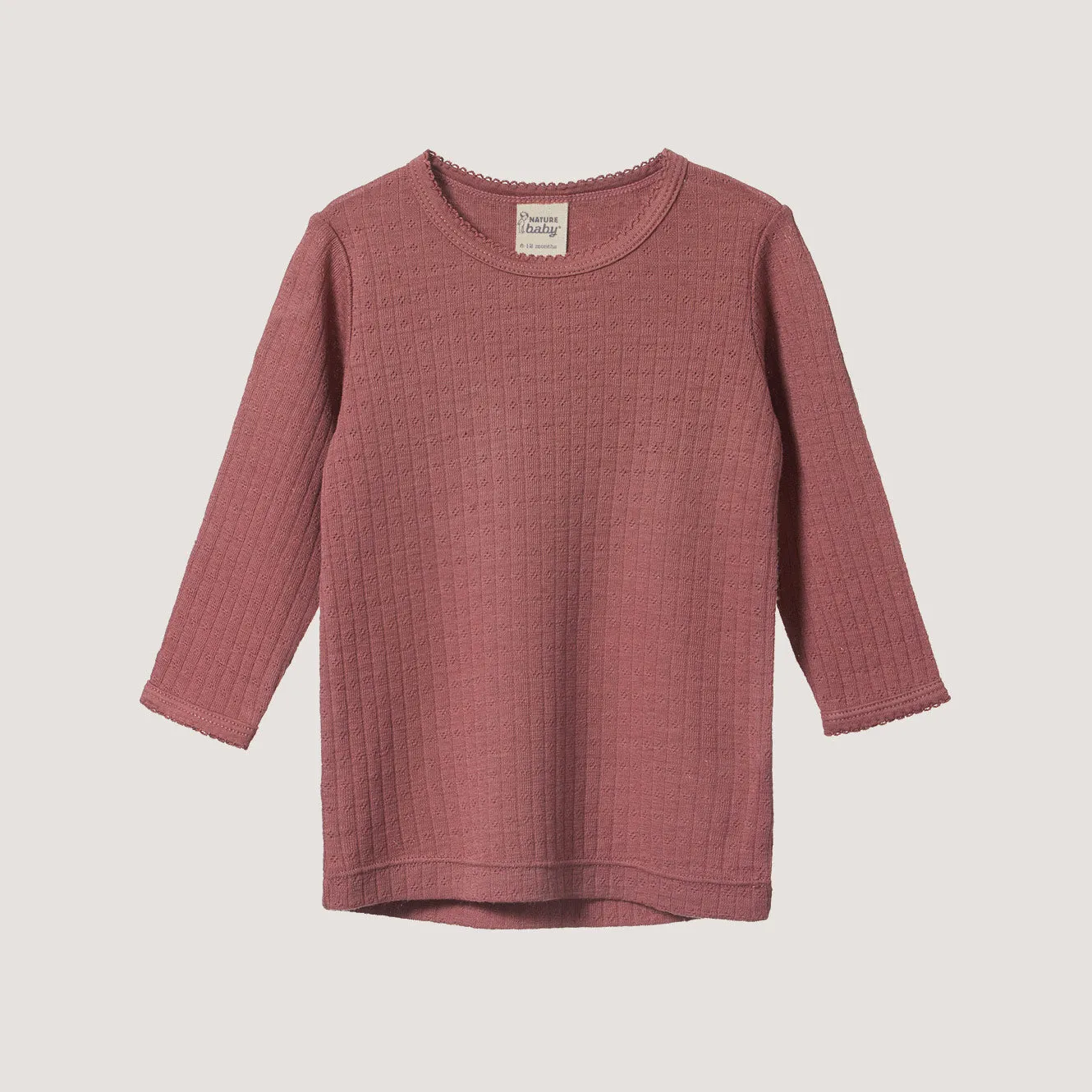 Pointelle Long Sleeve Cloud Top - 100% Organic Merino - Woodland Rose (6m-5y)