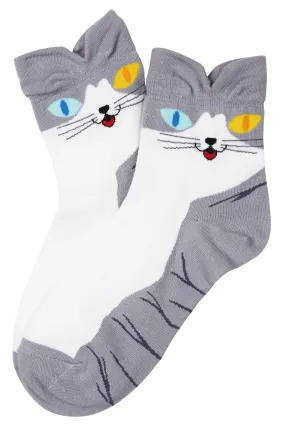 Pointy Eared Alley Cat Cotton Socks Grey