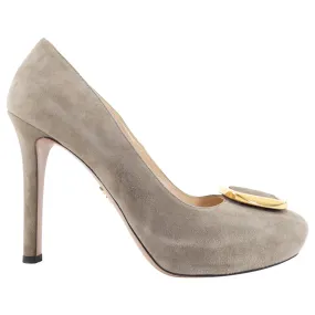 Prada Grey Taupe Suede Platform Pumps with Buckle - 40