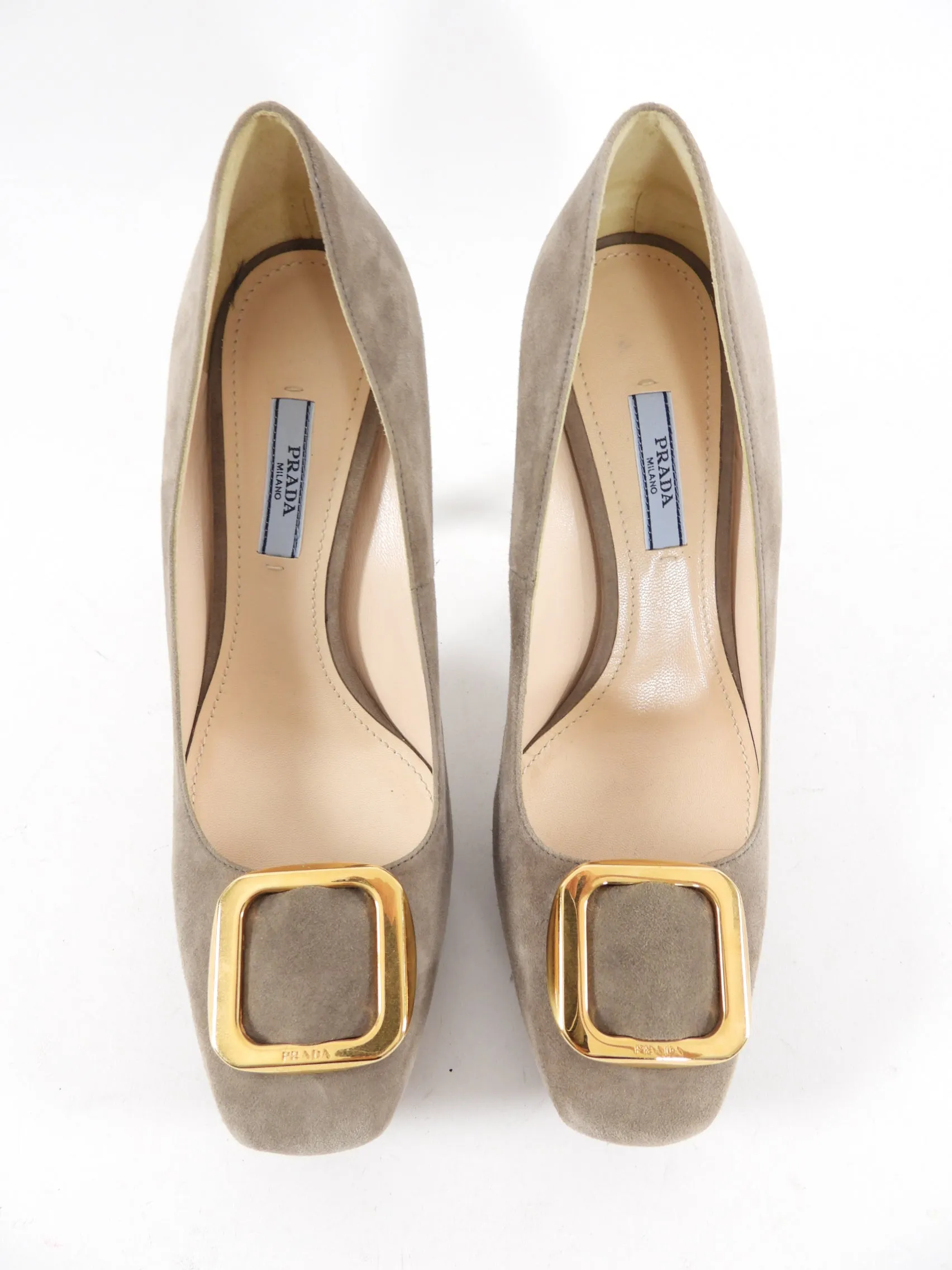 Prada Grey Taupe Suede Platform Pumps with Buckle - 40