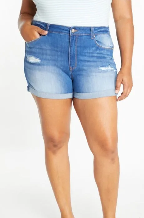 Push Up Mid Rise Denim Shorts - PLUS - WESP3305XL