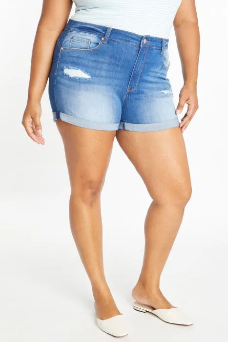 Push Up Mid Rise Denim Shorts - PLUS - WESP3305XL