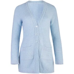 Rib Waist Sequin Long Cardigan in Baby Blue