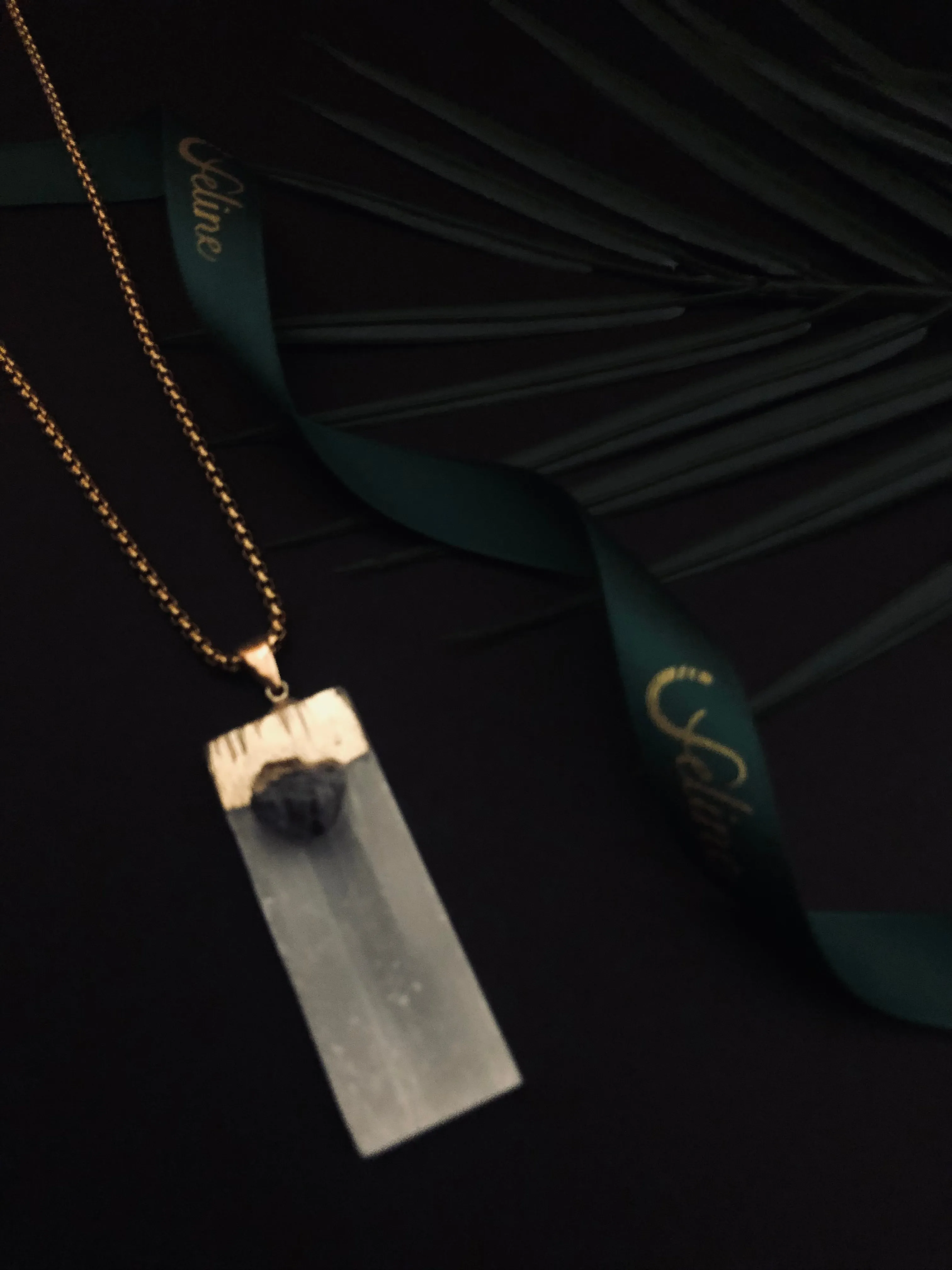 Selenite Stick   Obsedian Necklace