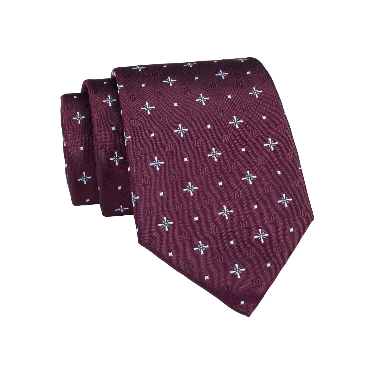 Shelburne Foulard Silk Tie, Burgundy / Silver / Light Blue