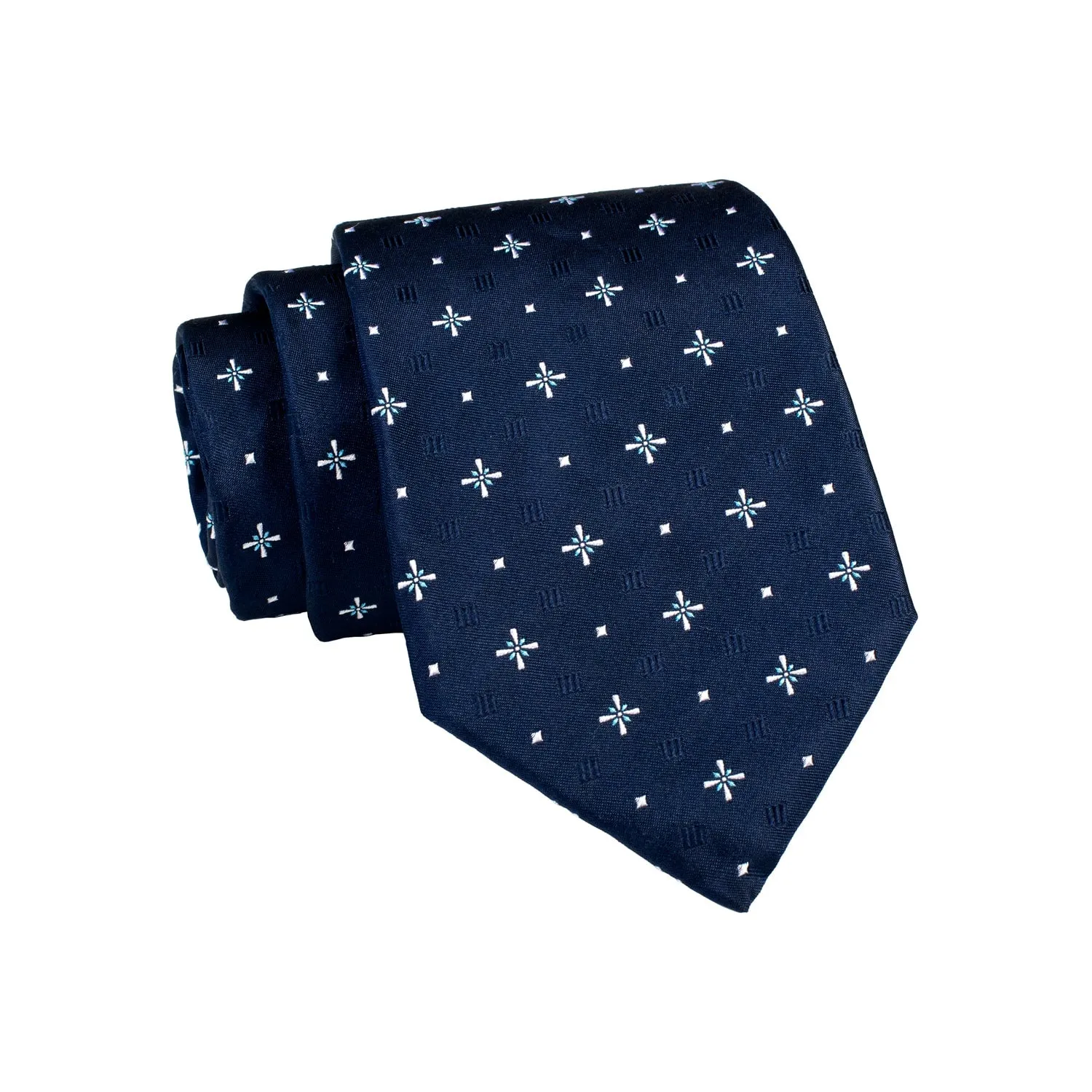 Shelburne Foulard Silk Tie, Navy / Silver / Light Blue