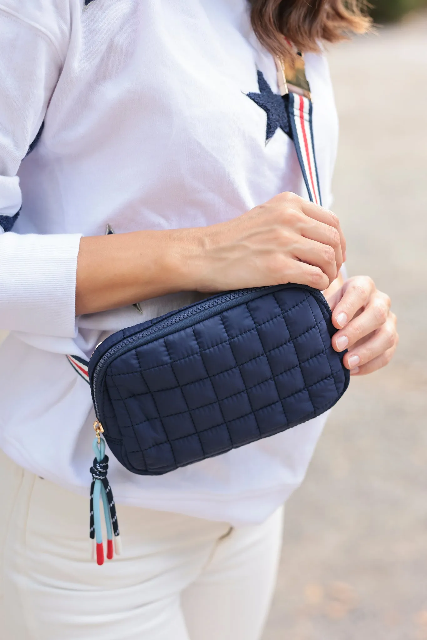 Shiraleah Ezra Quilted Nylon Belt Bag, Navy