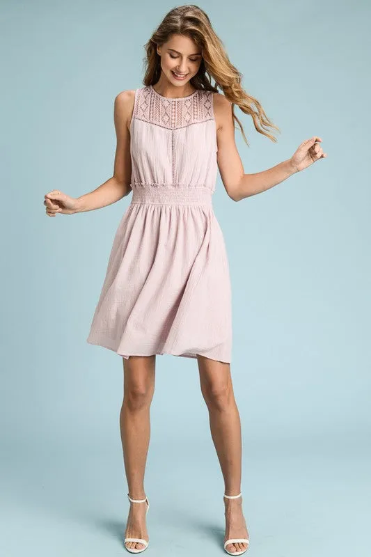 Sleeveless Dress with Lace Detail