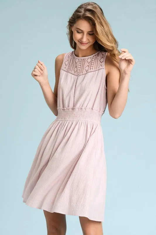 Sleeveless Dress with Lace Detail