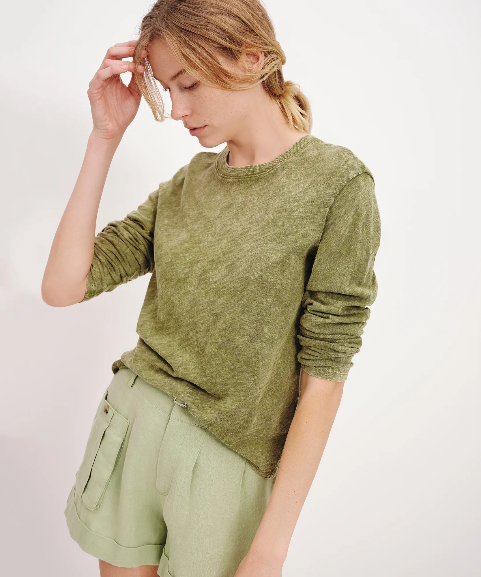 Slub Jersey with Chroma Wash Long Sleeve Crop Tee - Juniper