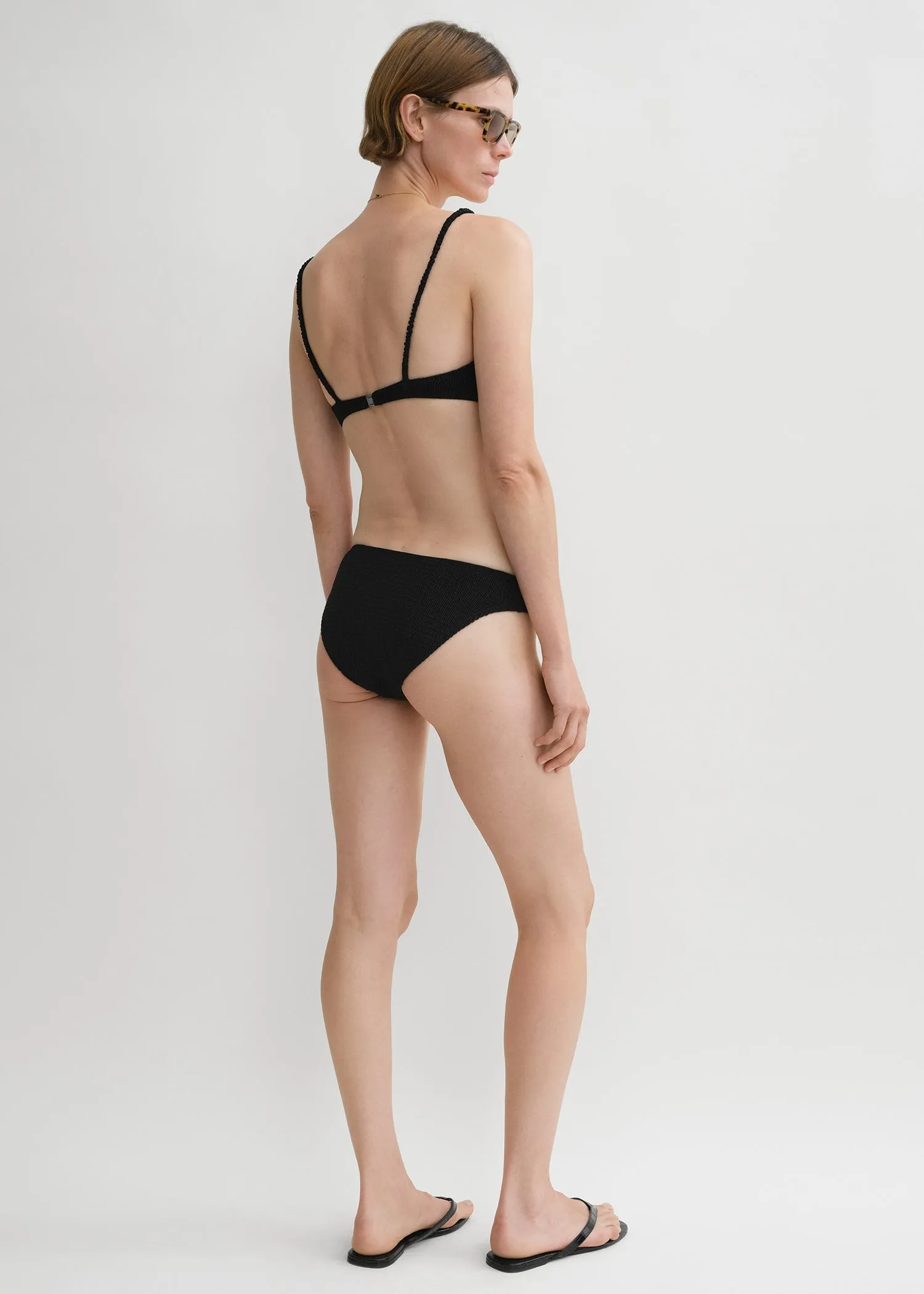 Smocked mid-rise bikini bottoms black