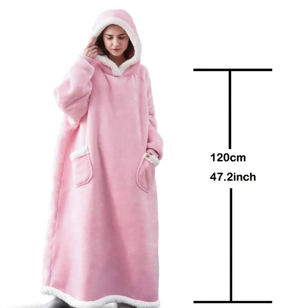 Sweatshirt Thick Warm Fleece Giant TV Oversized Wearable Blanket with Flannel Sleeves Hooded Blanket