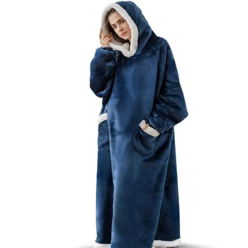 Sweatshirt Thick Warm Fleece Giant TV Oversized Wearable Blanket with Flannel Sleeves Hooded Blanket