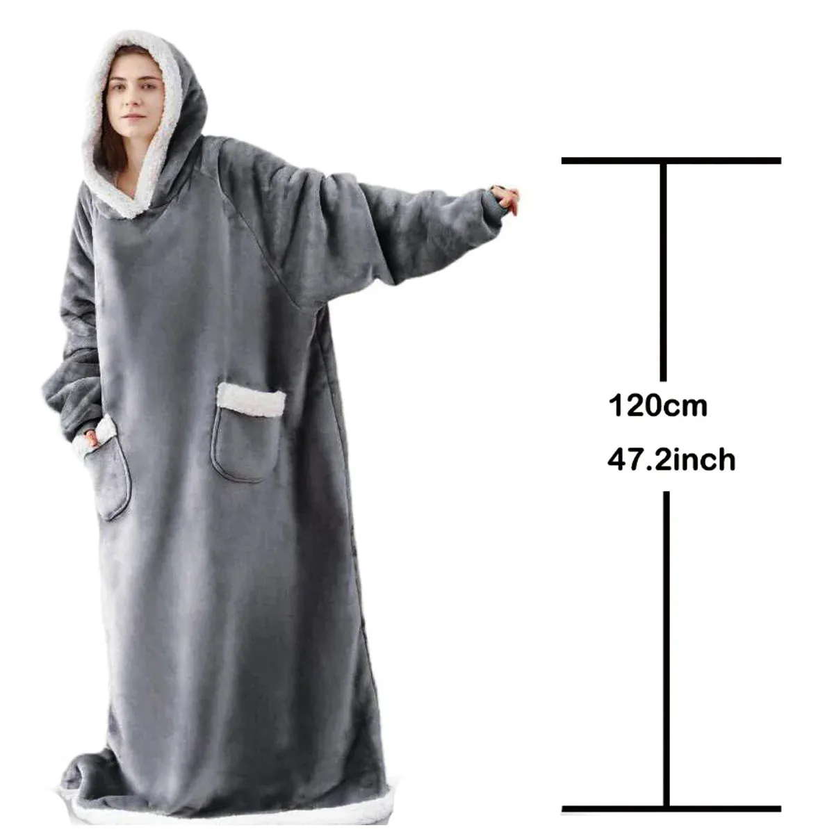 Sweatshirt Thick Warm Fleece Giant TV Oversized Wearable Blanket with Flannel Sleeves Hooded Blanket