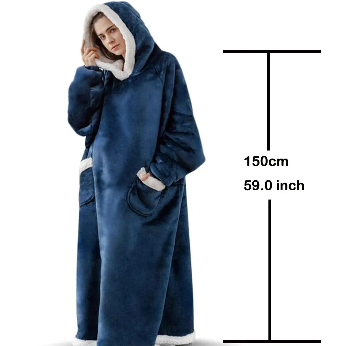 Sweatshirt Thick Warm Fleece Giant TV Oversized Wearable Blanket with Flannel Sleeves Hooded Blanket