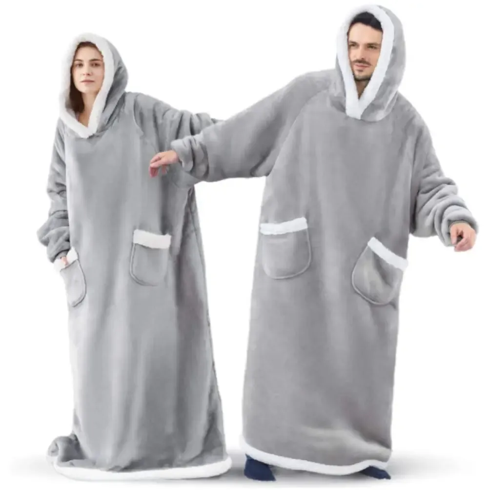 Sweatshirt Thick Warm Fleece Giant TV Oversized Wearable Blanket with Flannel Sleeves Hooded Blanket