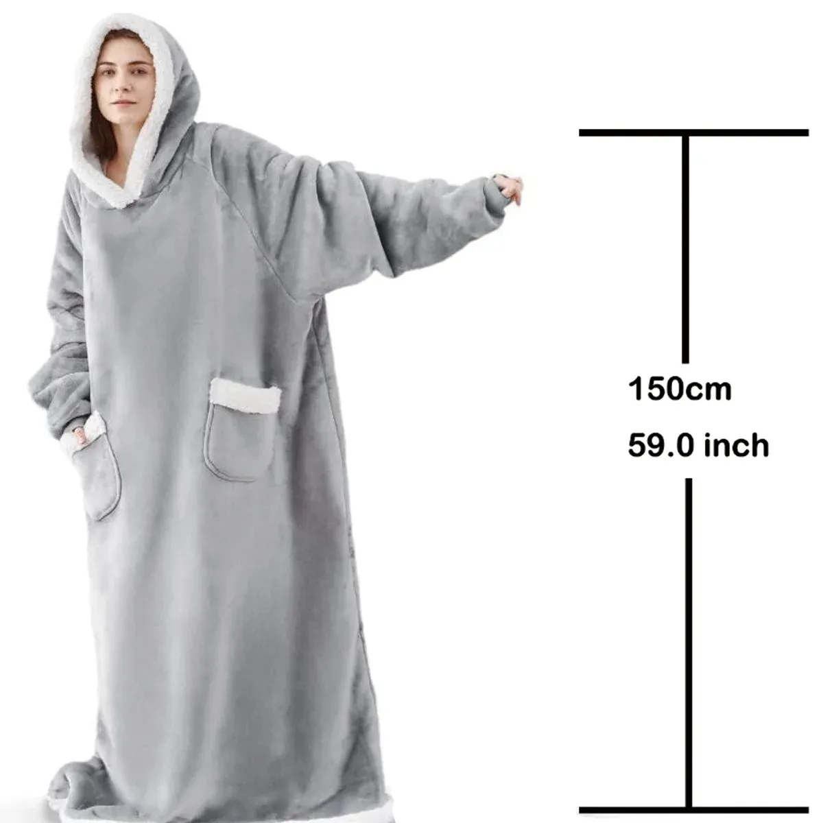 Sweatshirt Thick Warm Fleece Giant TV Oversized Wearable Blanket with Flannel Sleeves Hooded Blanket