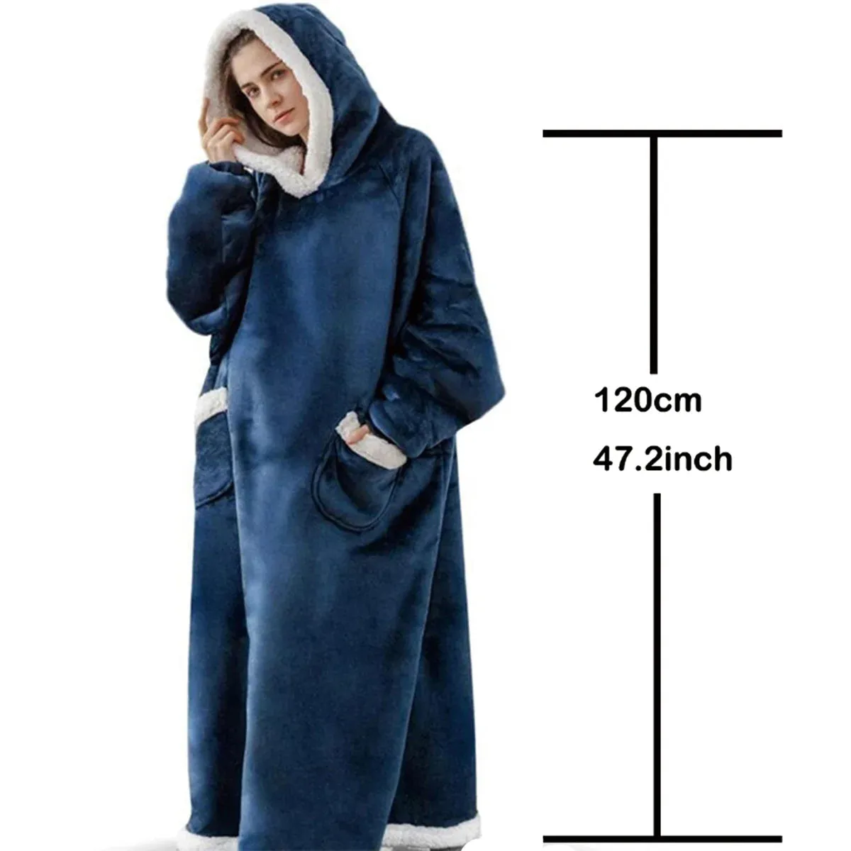 Sweatshirt Thick Warm Fleece Giant TV Oversized Wearable Blanket with Flannel Sleeves Hooded Blanket