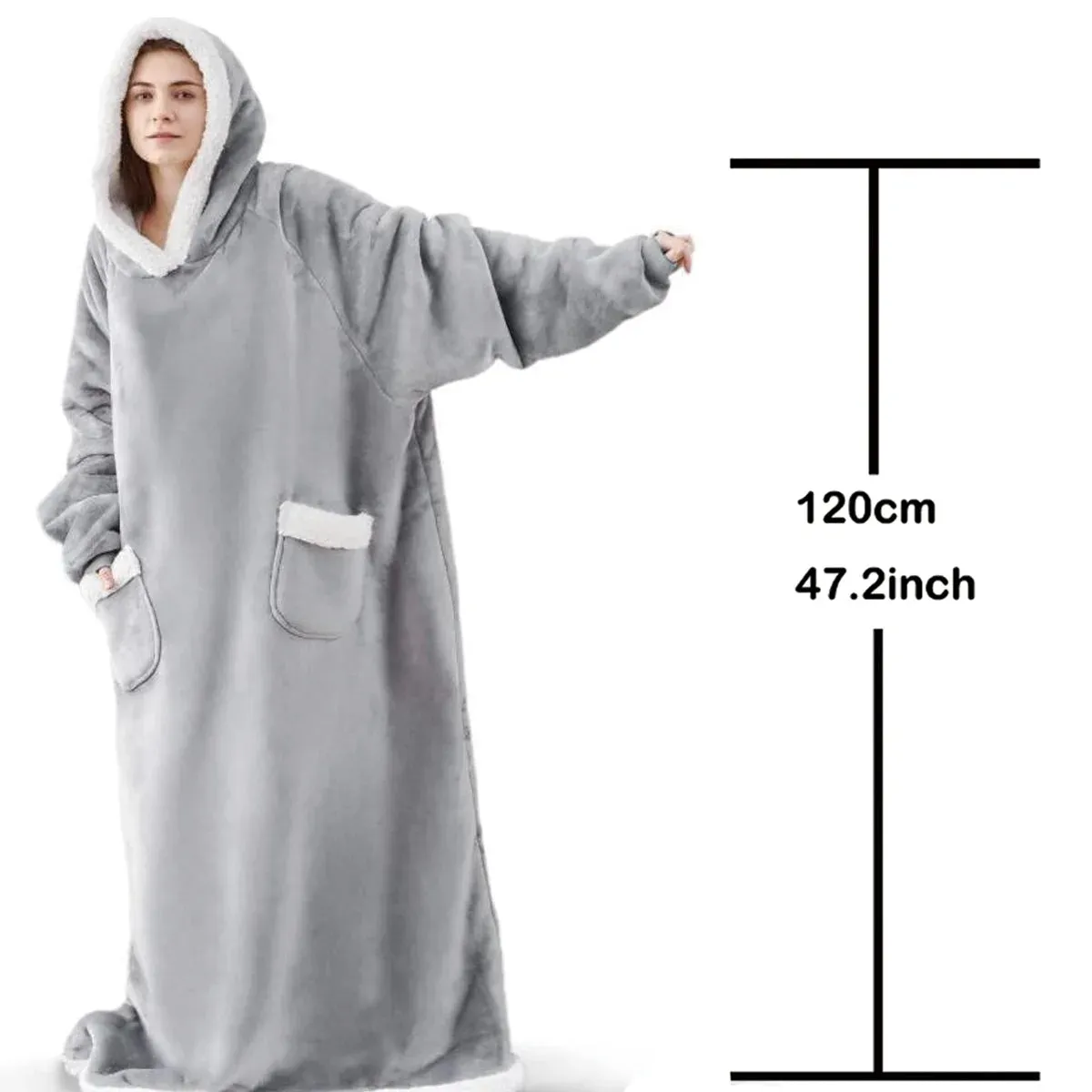 Sweatshirt Thick Warm Fleece Giant TV Oversized Wearable Blanket with Flannel Sleeves Hooded Blanket