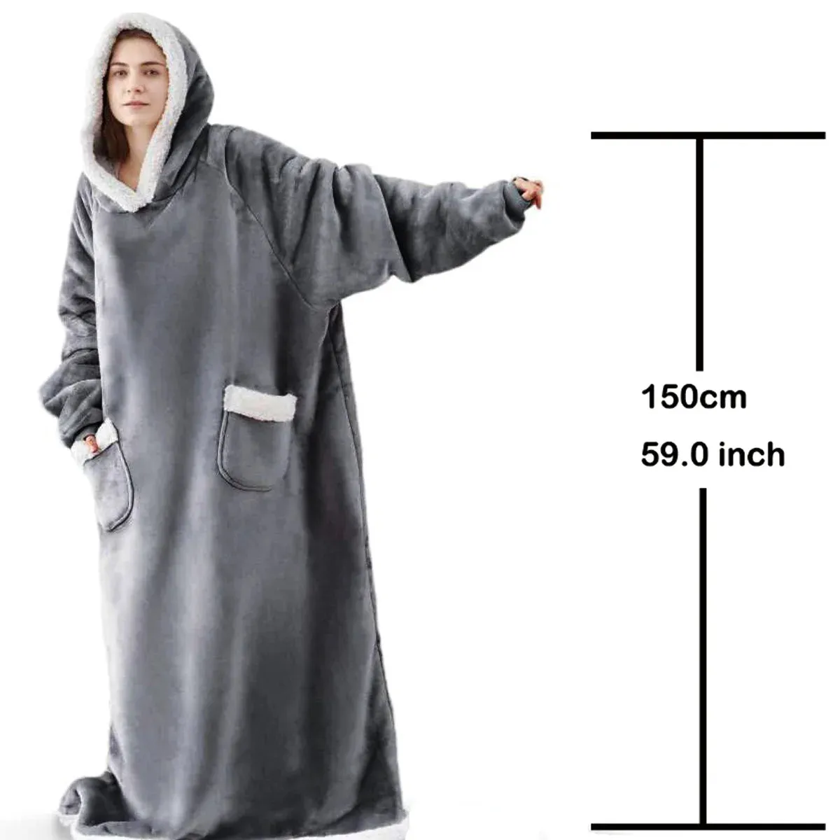 Sweatshirt Thick Warm Fleece Giant TV Oversized Wearable Blanket with Flannel Sleeves Hooded Blanket