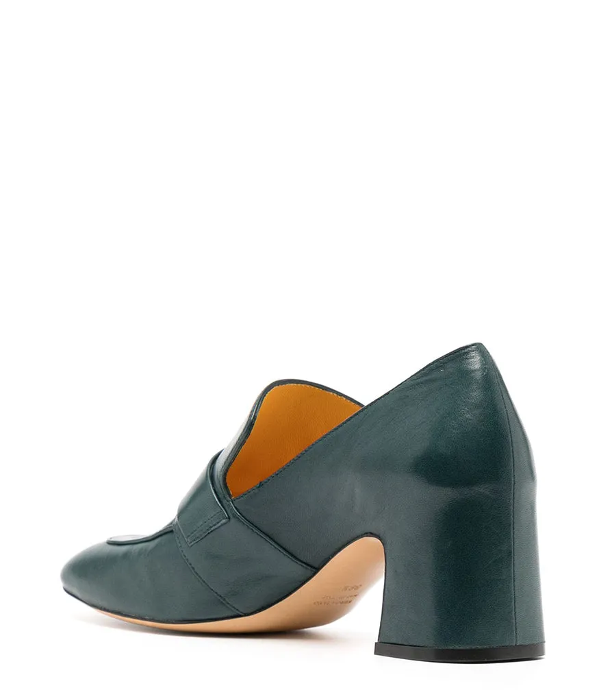 Teal Leather Lock Heel Loafer