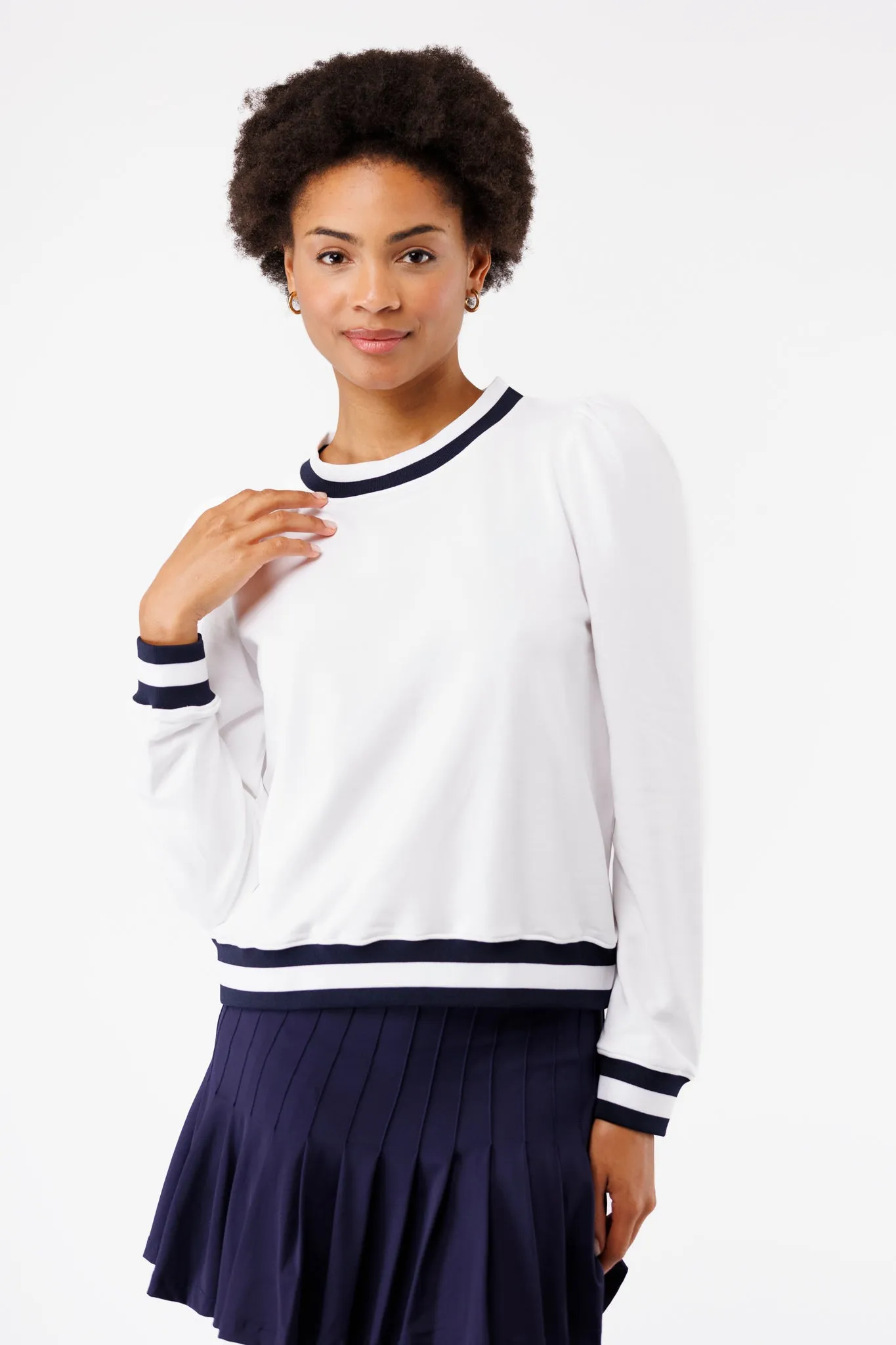 The Peggy Sweatshirt - White with Navy Stripe