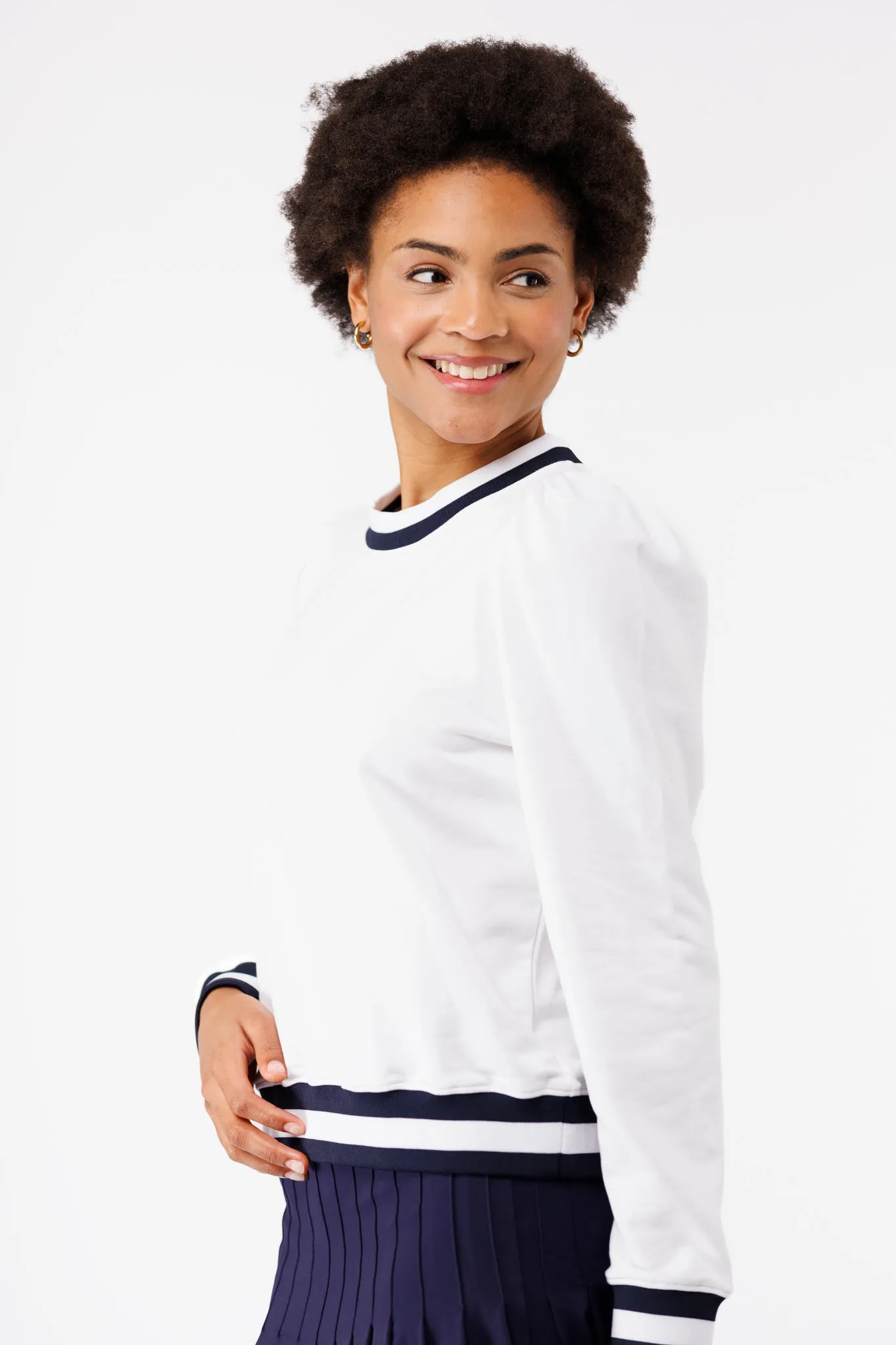 The Peggy Sweatshirt - White with Navy Stripe