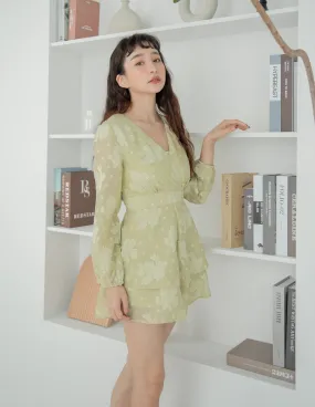 Tina Jacquard Romper in Apple Green