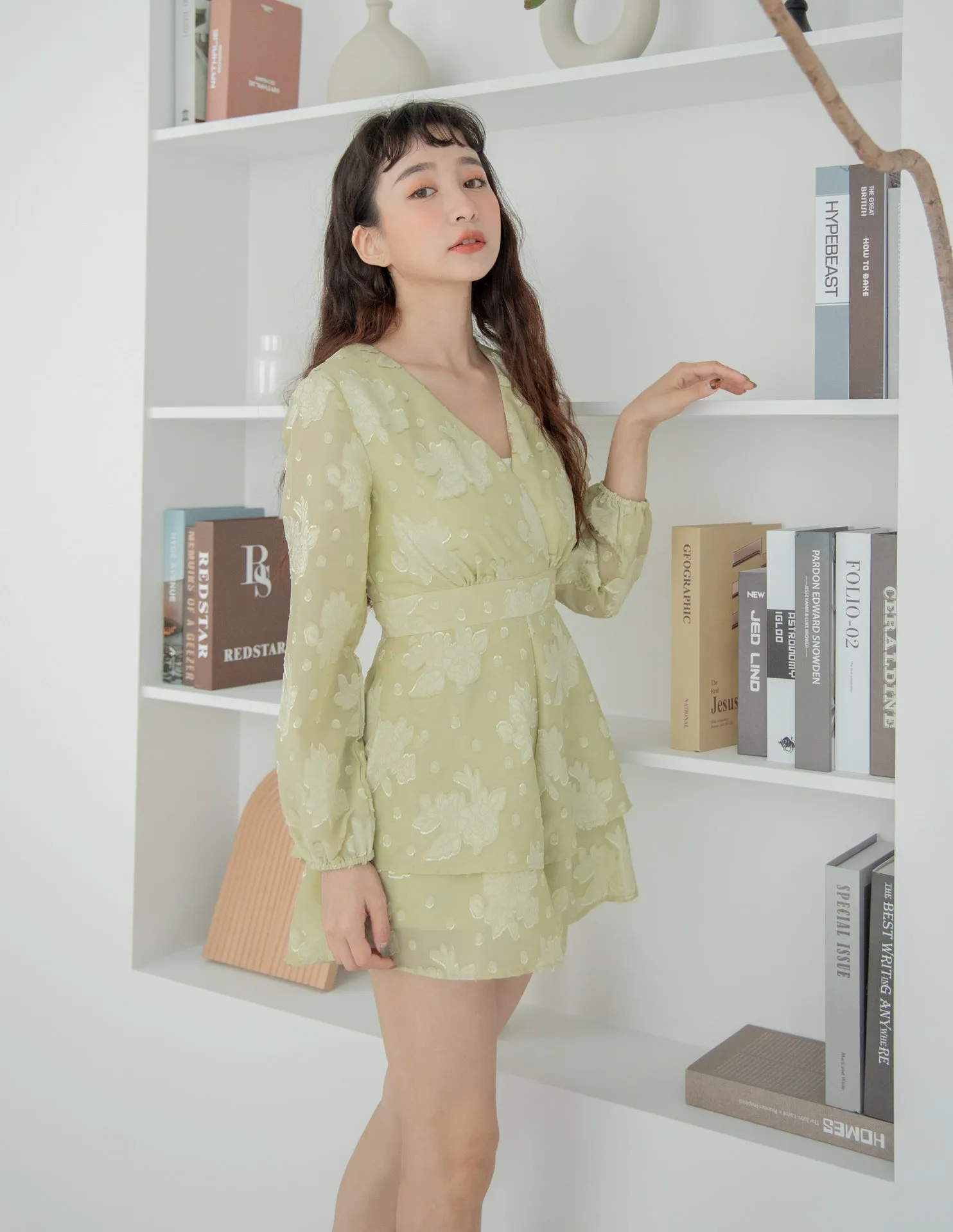 Tina Jacquard Romper in Apple Green