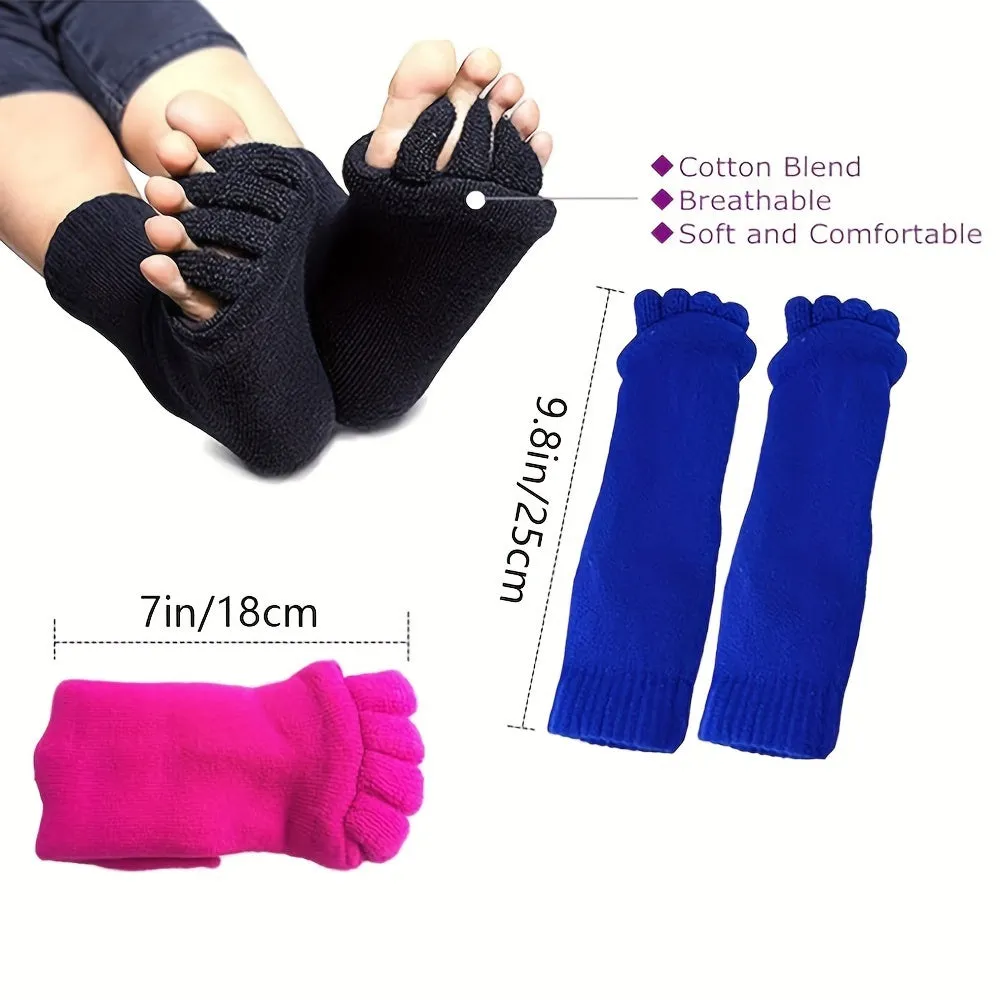 Toe Separator Socks, 1Pair Foot Alignment Socks, Yoga GYM Massage Toeless Socks, Improve Circulation Stretchy For Women