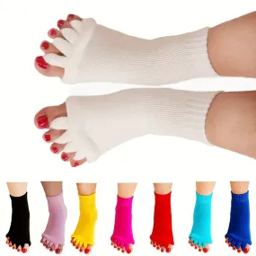 Toe Separator Socks, 1Pair Foot Alignment Socks, Yoga GYM Massage Toeless Socks, Improve Circulation Stretchy For Women