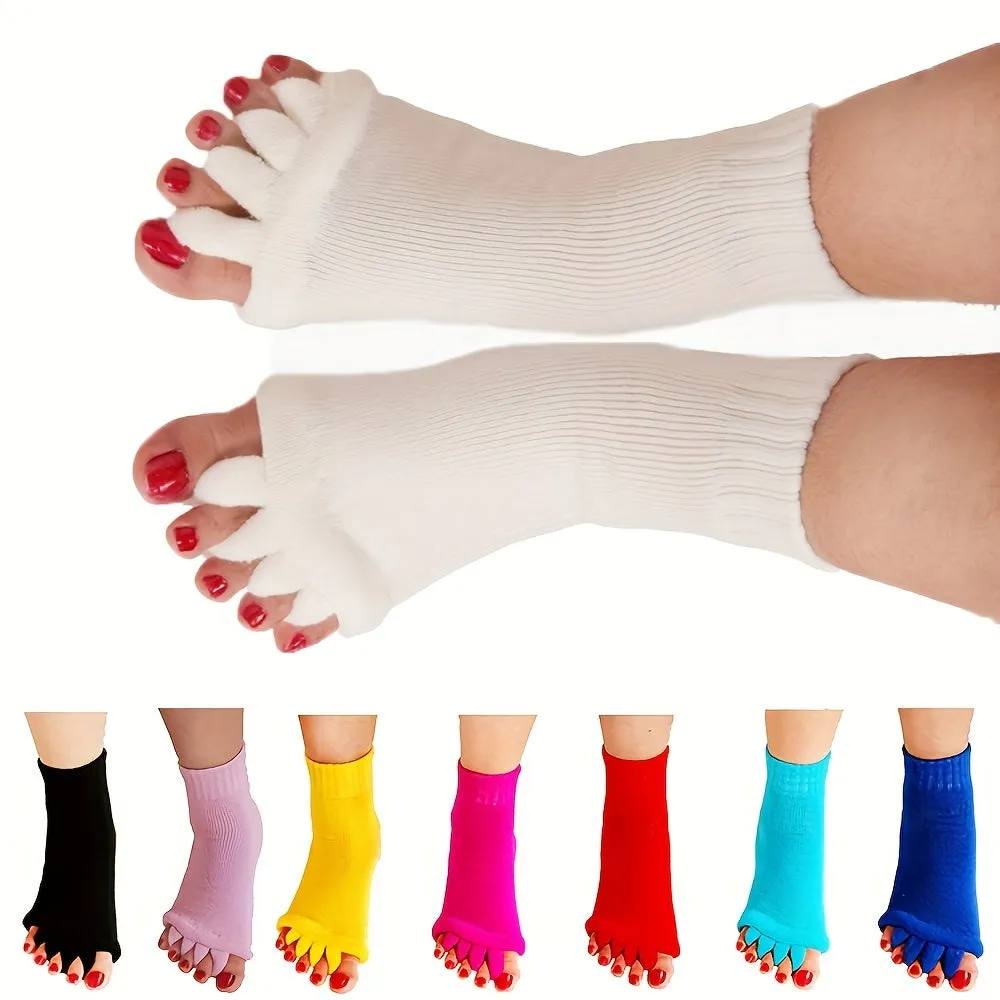 Toe Separator Socks, 1Pair Foot Alignment Socks, Yoga GYM Massage Toeless Socks, Improve Circulation Stretchy For Women