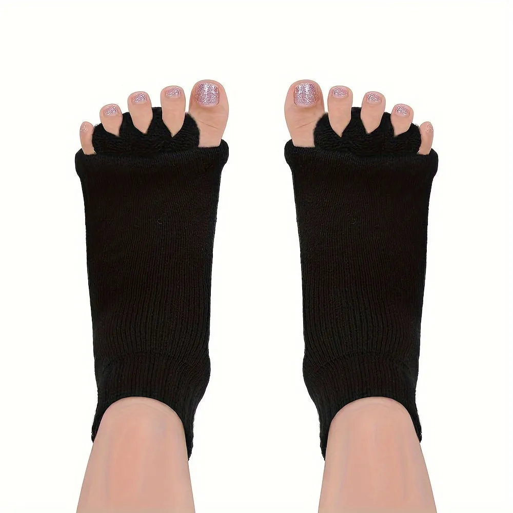 Toe Separator Socks, 1Pair Foot Alignment Socks, Yoga GYM Massage Toeless Socks, Improve Circulation Stretchy For Women