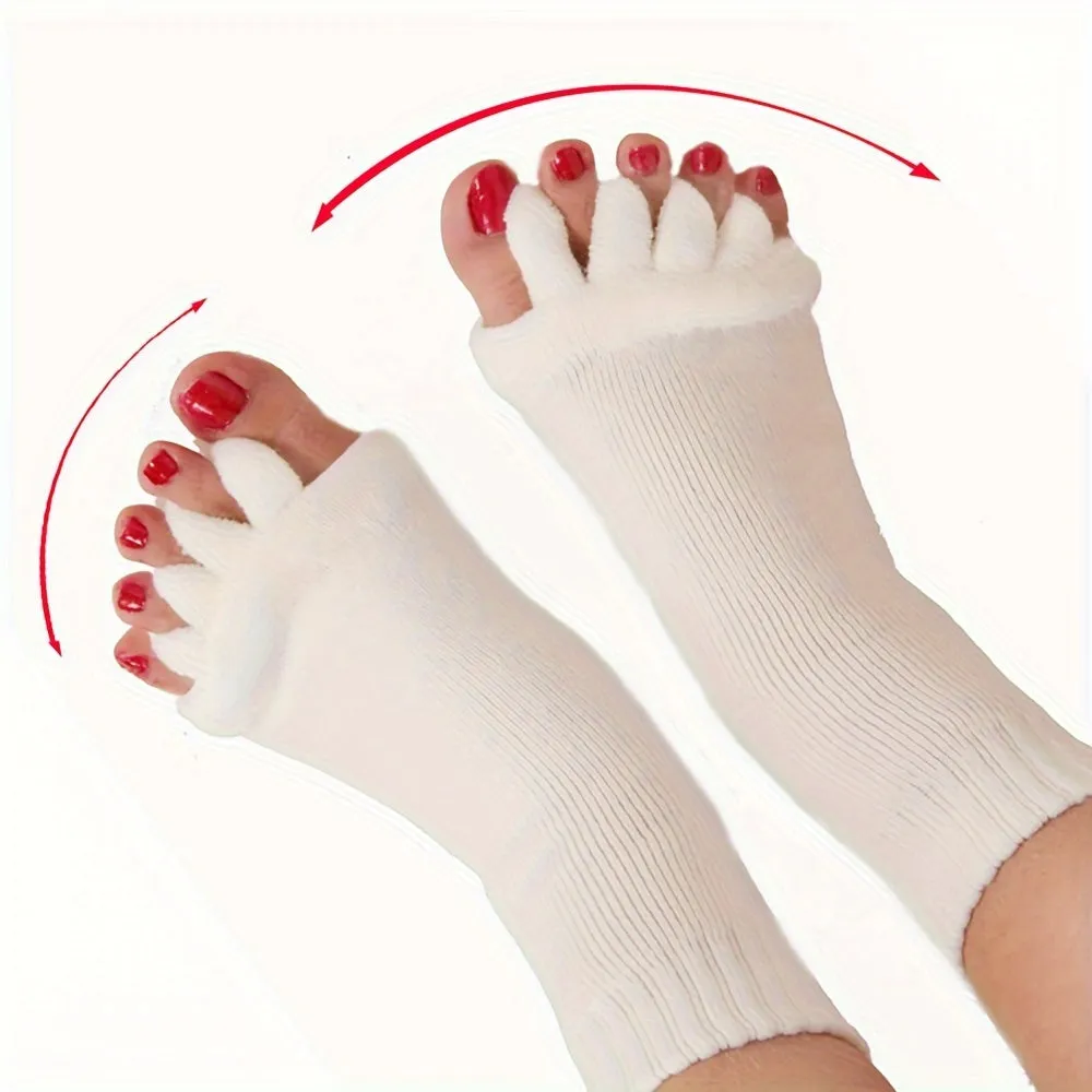 Toe Separator Socks, 1Pair Foot Alignment Socks, Yoga GYM Massage Toeless Socks, Improve Circulation Stretchy For Women