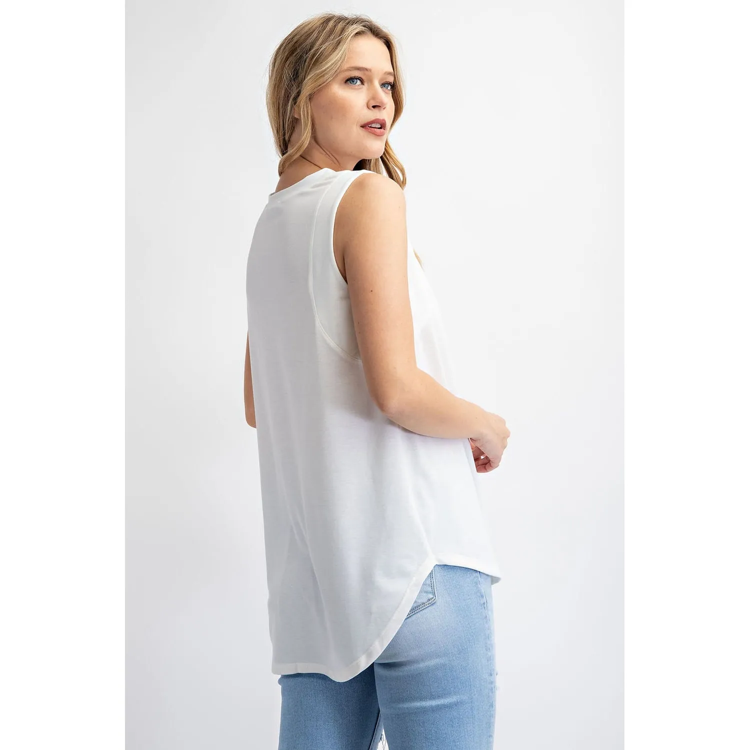 V Neckline Sleeveless Top