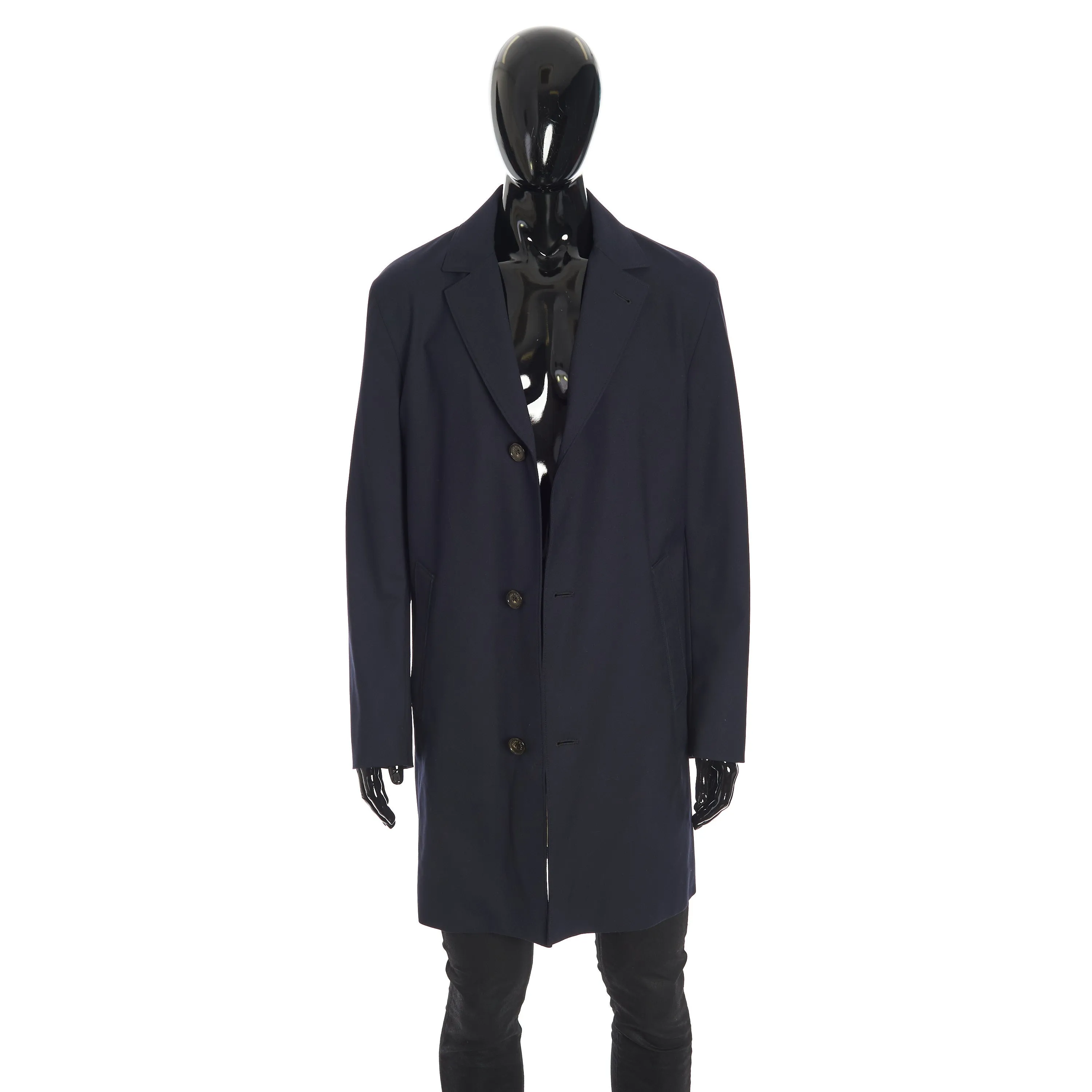 Wallaston Coat In Navy Blue Stretch Wool